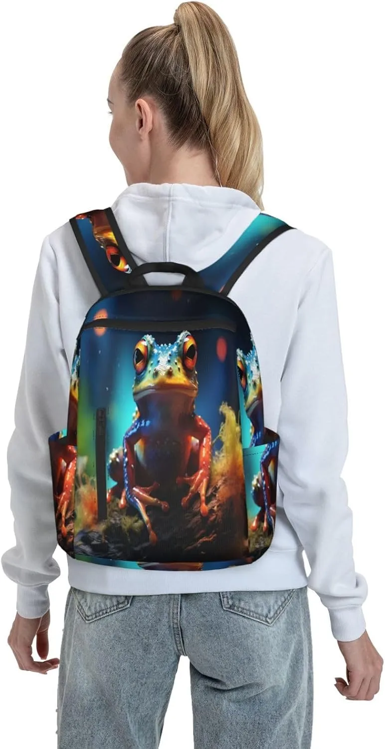 Backpack For Women Men Animal Tree Frog Art Painting Bookbag Lightweight Travel Casual Daypack Water Resistant Outdoor Hiking Sport Rucksack