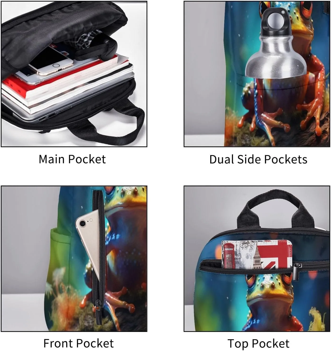 Backpack For Women Men Animal Tree Frog Art Painting Bookbag Lightweight Travel Casual Daypack Water Resistant Outdoor Hiking Sport Rucksack