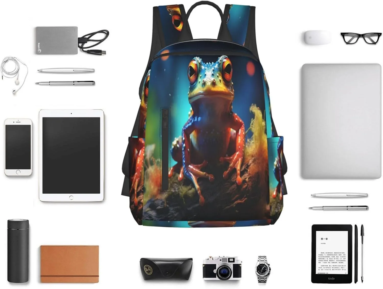 Backpack For Women Men Animal Tree Frog Art Painting Bookbag Lightweight Travel Casual Daypack Water Resistant Outdoor Hiking Sport Rucksack