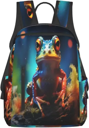 Backpack For Women Men Animal Tree Frog Art Painting Bookbag Lightweight Travel Casual Daypack Water Resistant Outdoor Hiking Sport Rucksack