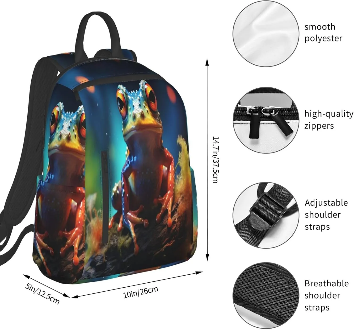 Backpack For Women Men Animal Tree Frog Art Painting Bookbag Lightweight Travel Casual Daypack Water Resistant Outdoor Hiking Sport Rucksack