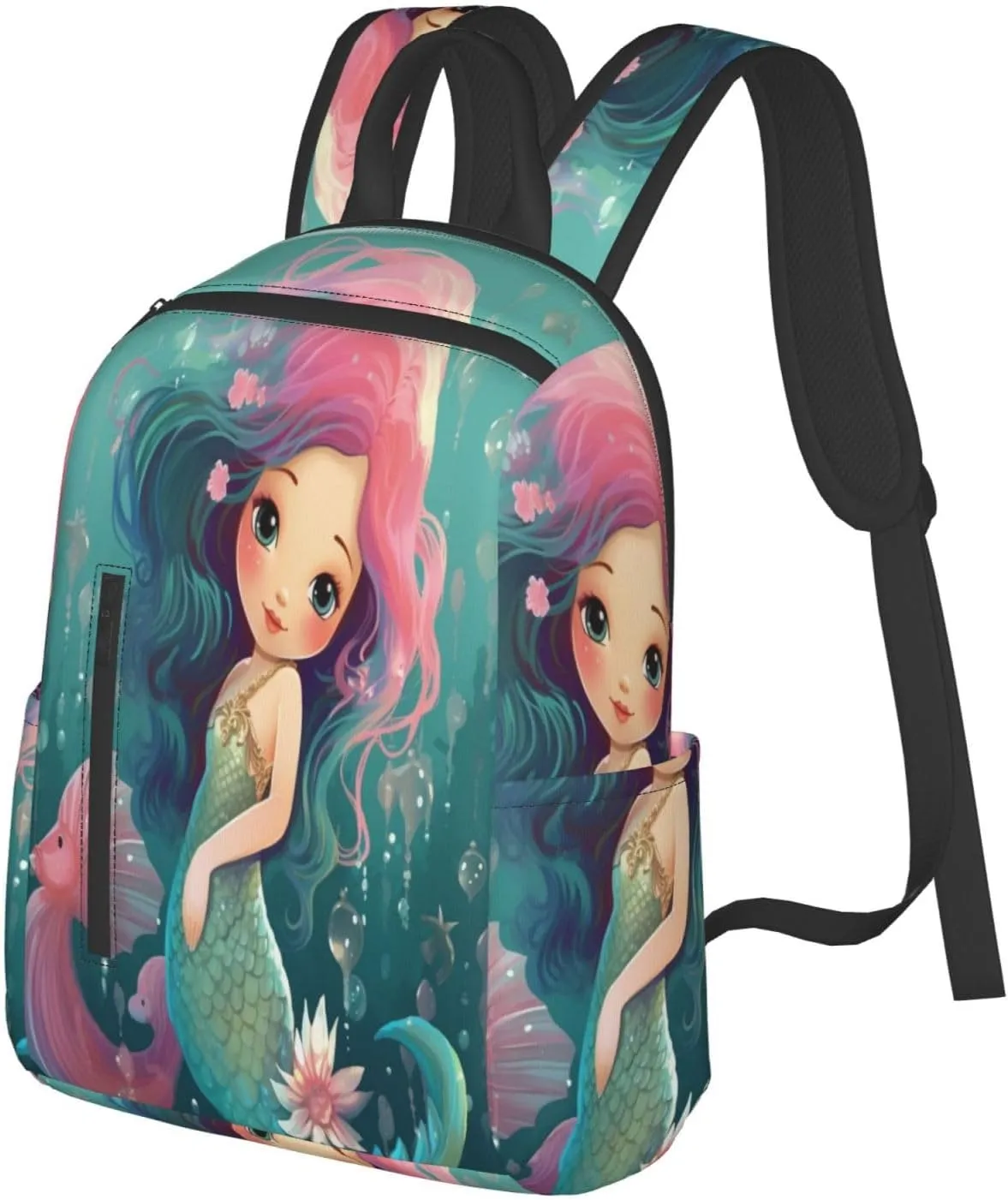 Backpack For Women Men Cute Mermaid Seahorse Animal Bookbag Lightweight Travel Casual Daypack Water Resistant Outdoor Hiking Sport Rucksack