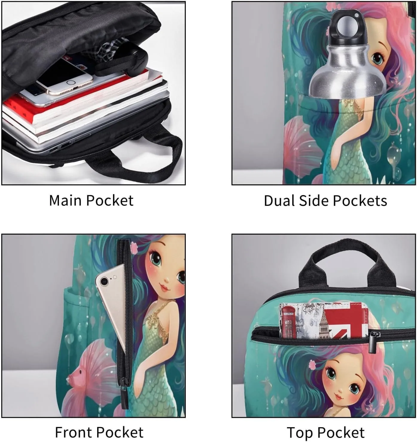 Backpack For Women Men Cute Mermaid Seahorse Animal Bookbag Lightweight Travel Casual Daypack Water Resistant Outdoor Hiking Sport Rucksack