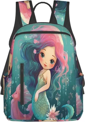 Backpack For Women Men Cute Mermaid Seahorse Animal Bookbag Lightweight Travel Casual Daypack Water Resistant Outdoor Hiking Sport Rucksack