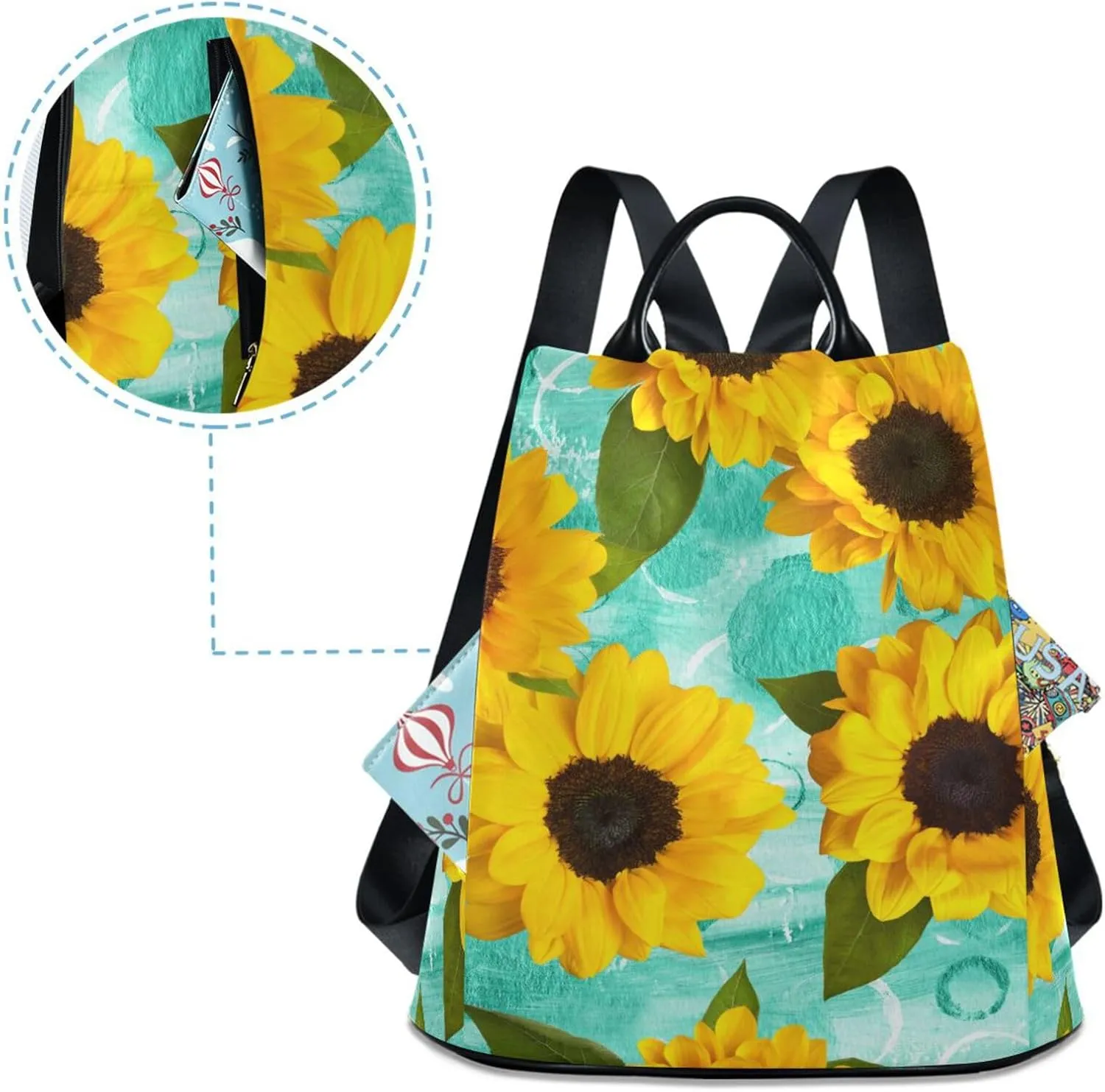 Backpack Purse for Women Anti Theft Fashion Daypack Polyester Travel Bag Crossbody Shoulder Bag Sunflower 13.4 X 5.9 X 15in Pattern 5
