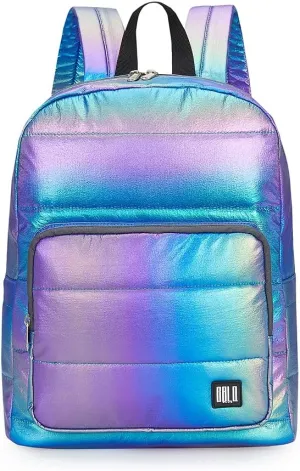 Backpack Purse for Women, Small Quilted Nylon Lightweight Backpack, Water Resistant Iridescent Puffy Casual Daypack