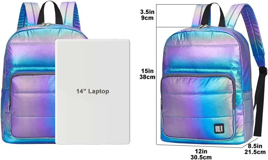 Backpack Purse for Women, Small Quilted Nylon Lightweight Backpack, Water Resistant Iridescent Puffy Casual Daypack