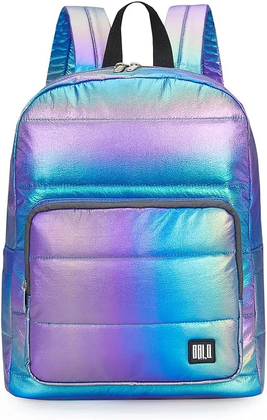 Backpack Purse for Women, Small Quilted Nylon Lightweight Backpack, Water Resistant Iridescent Puffy Casual Daypack