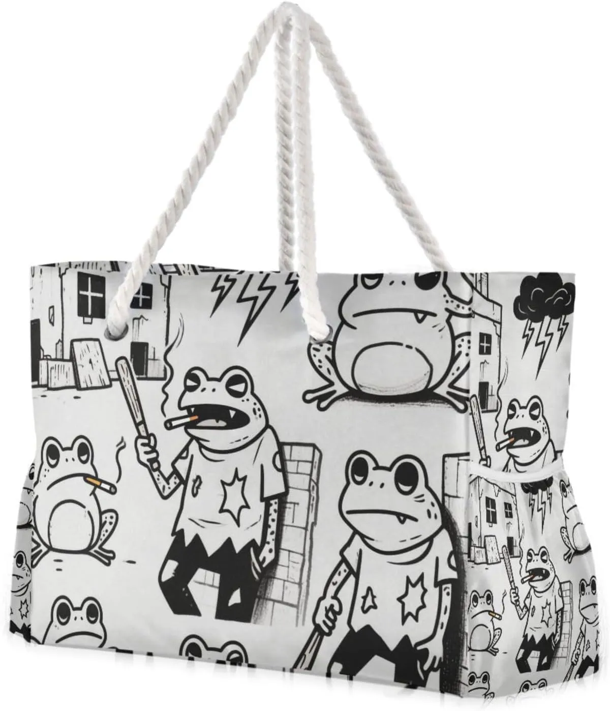 Bad Toad Frog Vintage Grey Weekender Overnight Bag Waterproof Sandproof with side pockets Large Work Tote Bag for Pool Gym Grocery Travel