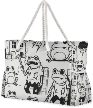 Bad Toad Frog Vintage Grey Weekender Overnight Bag Waterproof Sandproof with side pockets Large Work Tote Bag for Pool Gym Grocery Travel