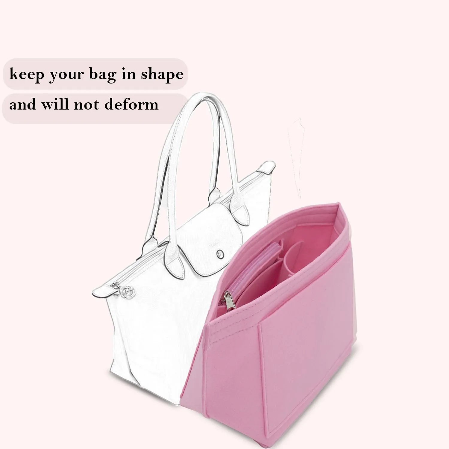 Bag Insert Organizer, purse accessories, Suitable For Longchamp long handle tote organizer (Grey, L（long handle）)