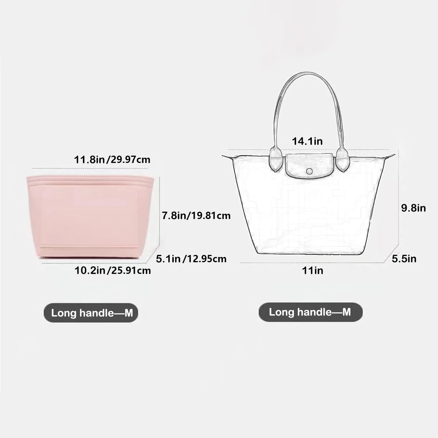 Bag Insert Organizer, purse accessories, Suitable For Longchamp long handle tote organizer (Grey, L（long handle）)
