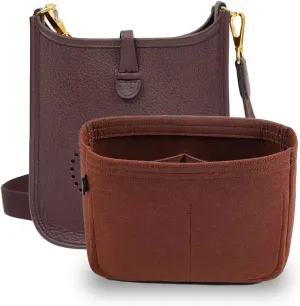 Bag Organizer Insert, Tote Purse Insert, Pocket Wallet Divider for Hermes Evelyne 16/29/33 (M(10.2×3×8.2), Brown)