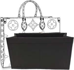 Bag Purse Organizer With Zipper, Tote Organizer Insert For LV ONTHEGO(M,(12.2x5x6.7),Black)