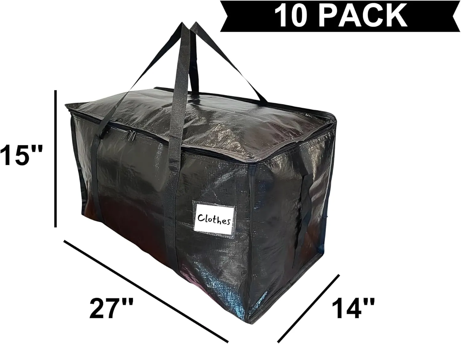 BAG-THAT! 10 - Pack Heavy Duty Large Moving Bags, with Strong Zipper and Comfortable Handles Durable & Sturdy Clothes packing Storage Bags Totes Bins Packing Moving Boxes College Supplies for moving.