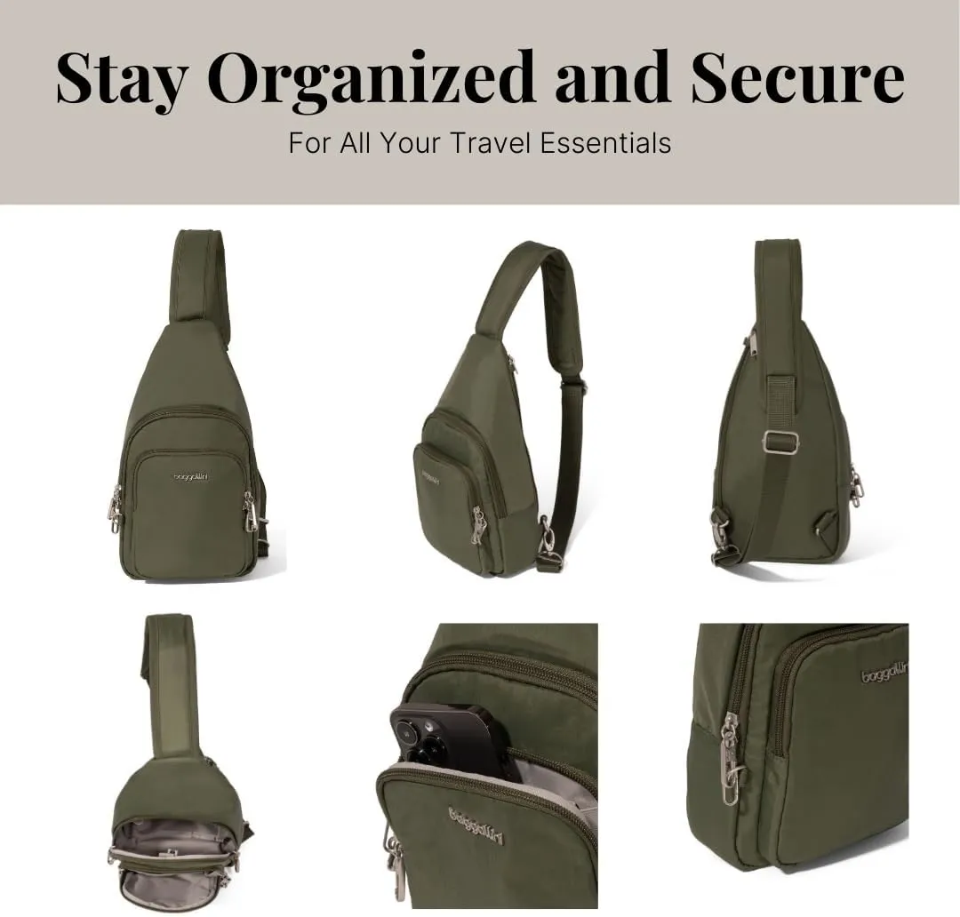 Baggallini Anti-Theft Daytripper Sling 7x12 Crossbody Travel Safe Bag W/Securtex Locking Zippers, Slash-Resistant & RFID