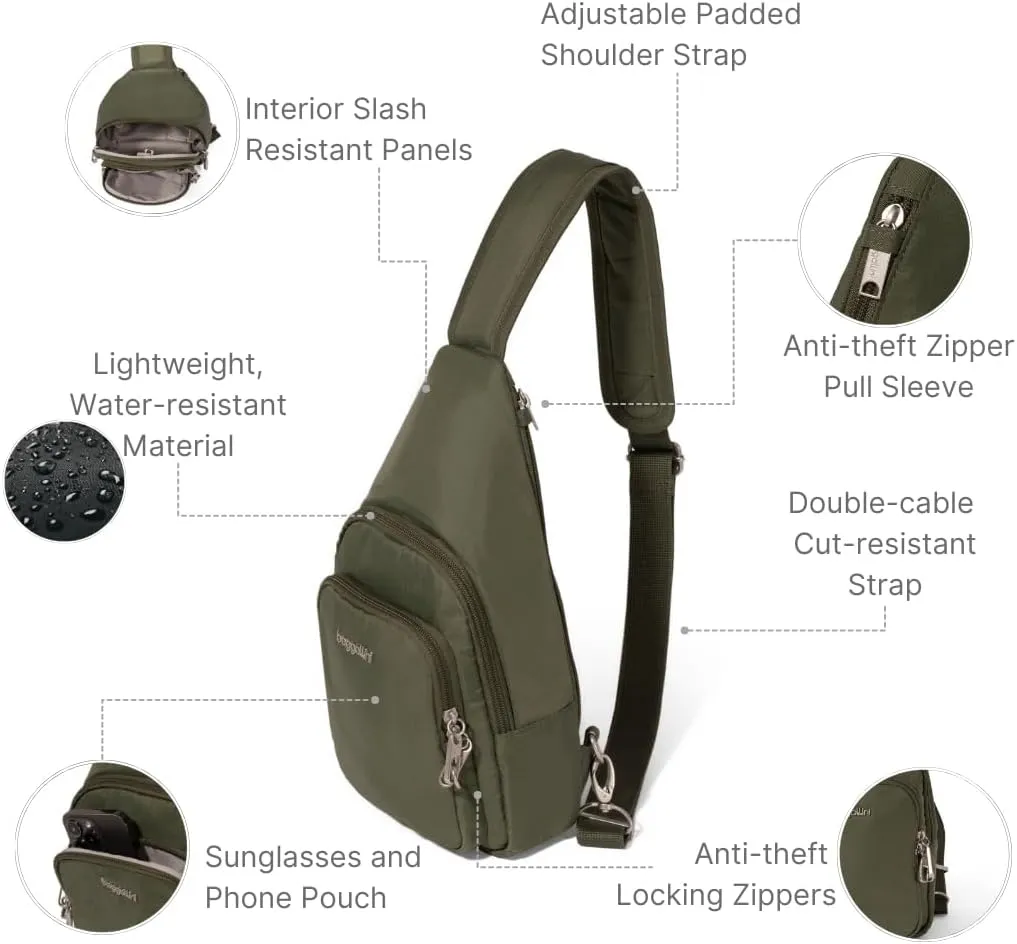 Baggallini Anti-Theft Daytripper Sling 7x12 Crossbody Travel Safe Bag W/Securtex Locking Zippers, Slash-Resistant & RFID