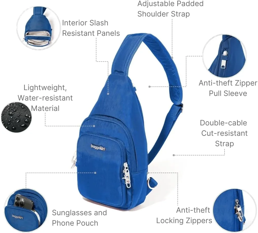 Baggallini Anti-Theft Daytripper Sling 7x12 Crossbody Travel Safe Bag W/Securtex Locking Zippers, Slash-Resistant & RFID