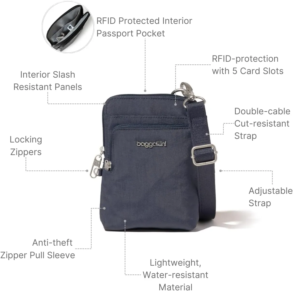 Baggallini Securtex Anti-Theft Activity Crossbody Bag
