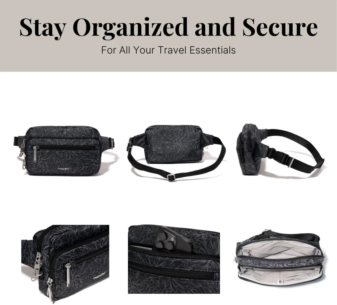 Baggallini Securtex Anti-Theft Belt Fanny Pack for Women RFID Wallet Locking Zipper-Travel Bag Crossbody Purse