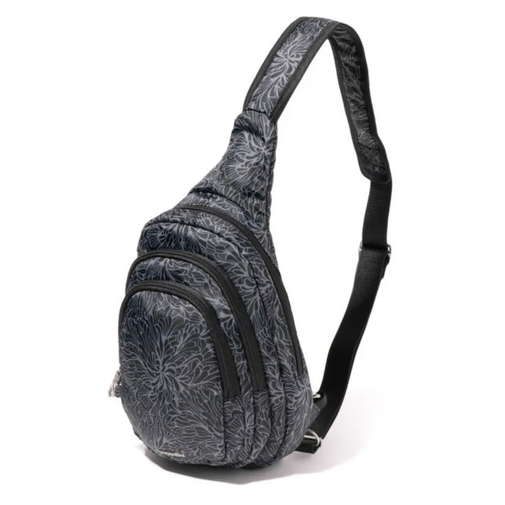 Baggallini Securtex Anti-Theft Multi Zip Midnight Blossom Sling (Women's)