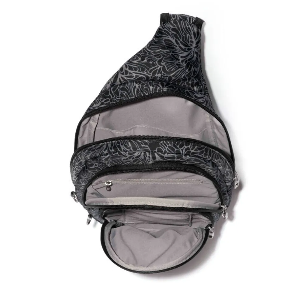 Baggallini Securtex Anti-Theft Multi Zip Midnight Blossom Sling (Women's)