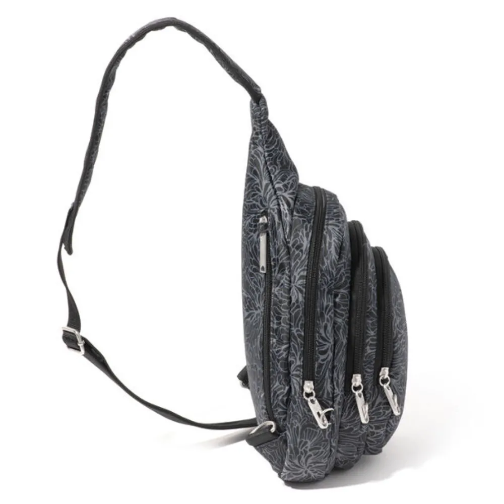 Baggallini Securtex Anti-Theft Multi Zip Midnight Blossom Sling (Women's)