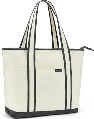 BAGSMART Canvas Tote Bag With Compartments and Zipper, Shoulder Handbag for Women, Travel, Shop