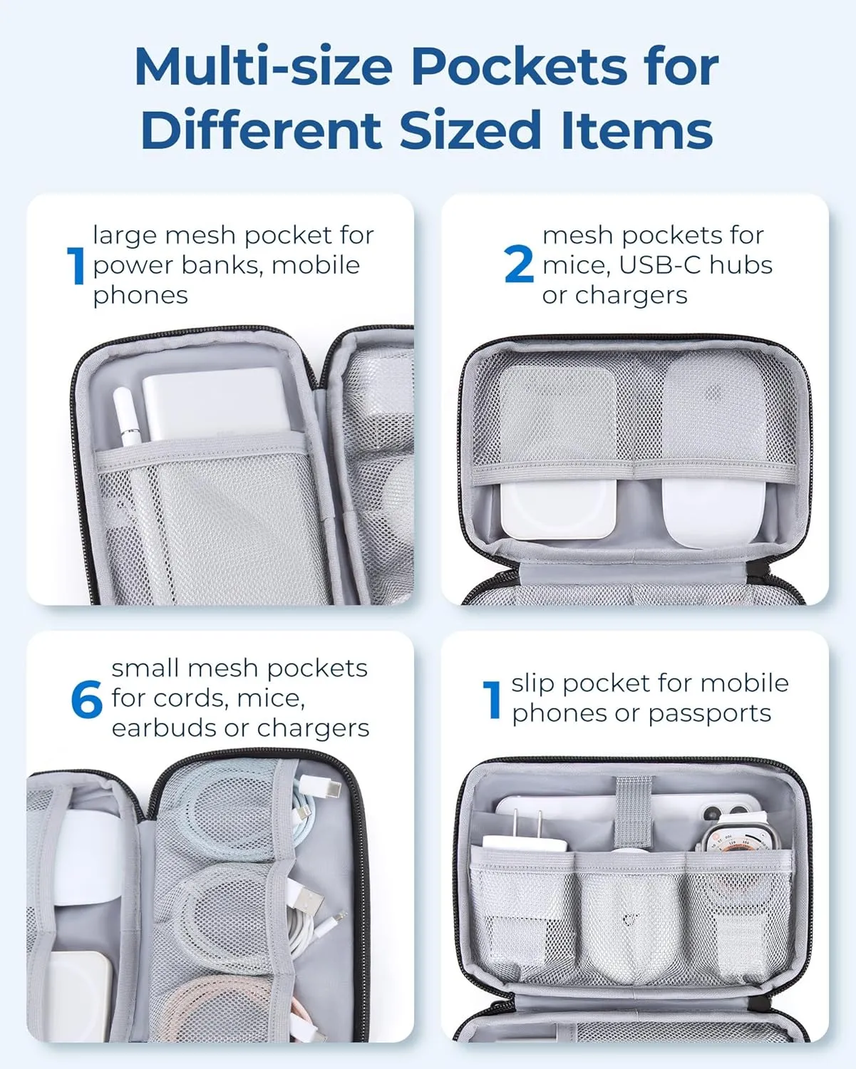 BAGSMART Electronics Organizer Travel Case, Cable Charger Cord Tech Organizer Pouch for Phone Charger Accessories, Beige