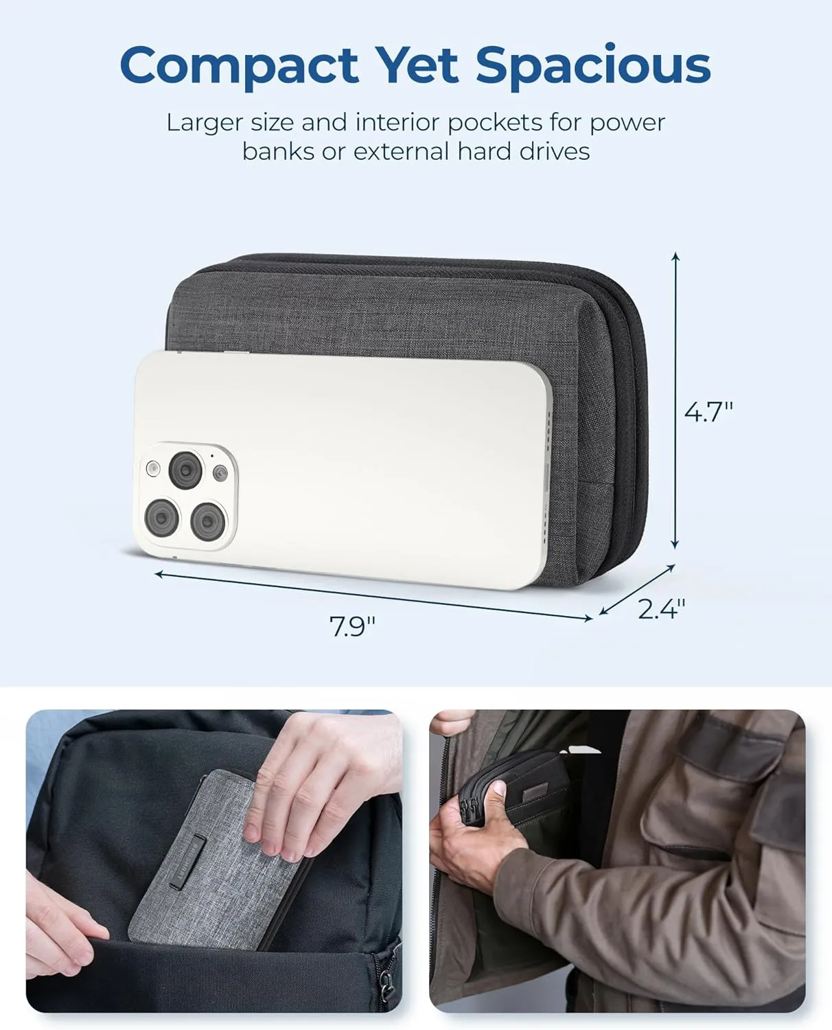 BAGSMART Electronics Organizer Travel Case, Cable Charger Cord Tech Organizer Pouch for Phone Charger Accessories, Grey