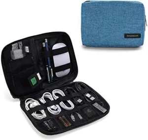 BAGSMART Small Travel Cord Organizer Bag for Tech Essentials, Cable Organizer for Phone, SD Card, Blue