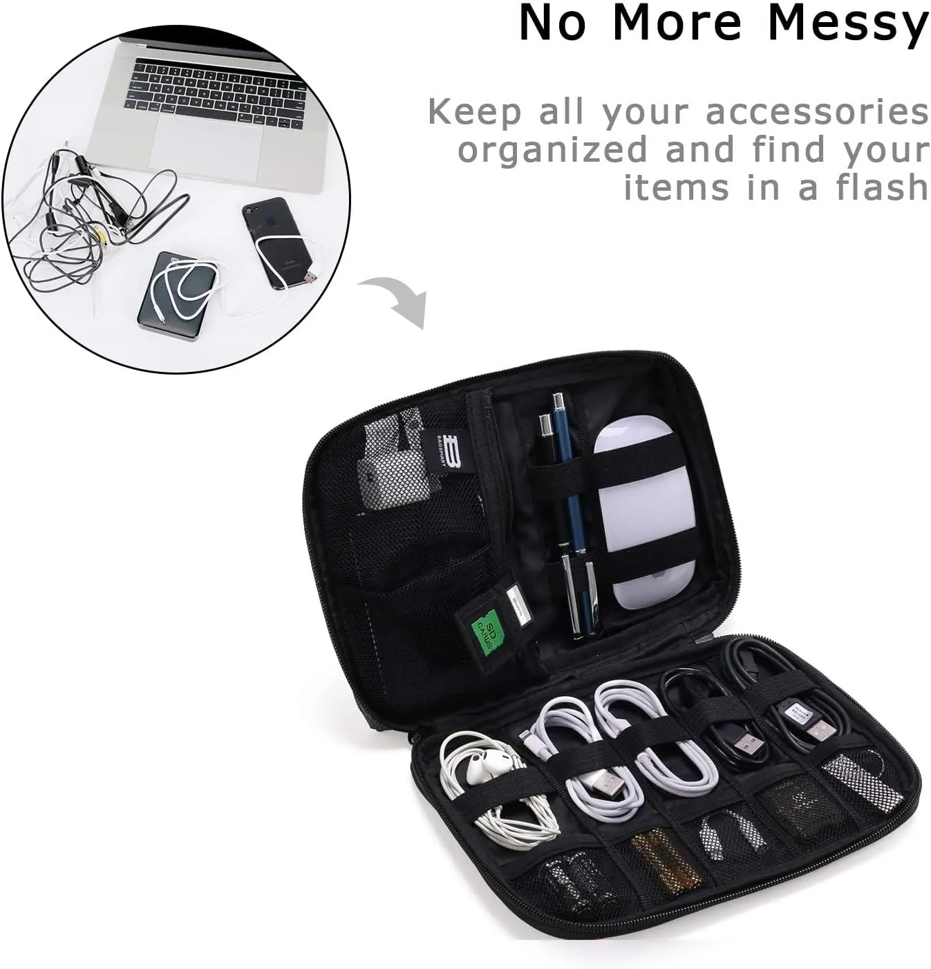 BAGSMART Small Travel Cord Organizer Bag for Tech Essentials, Cable Organizer for Phone, SD Card, Blue