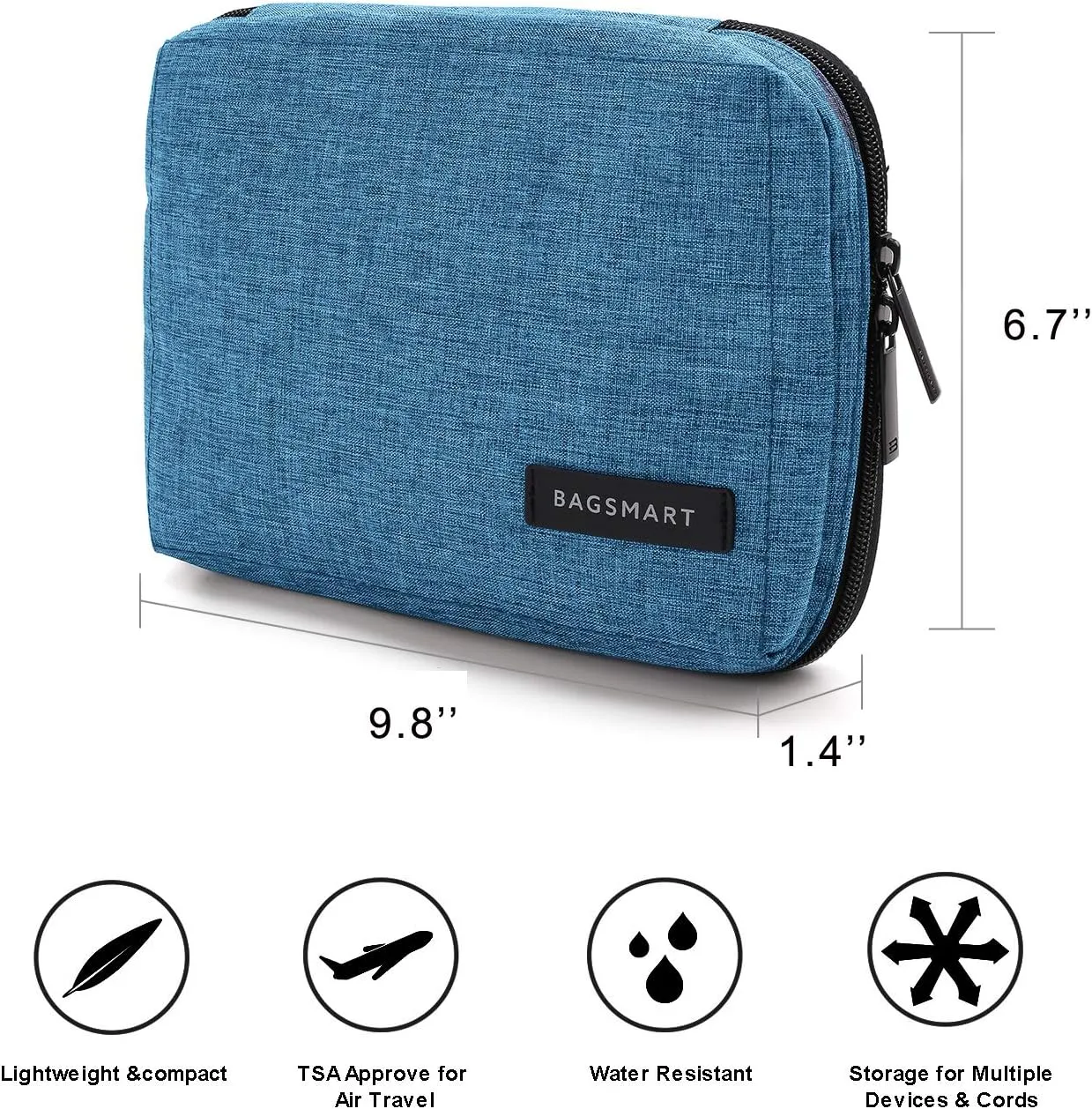 BAGSMART Small Travel Cord Organizer Bag for Tech Essentials, Cable Organizer for Phone, SD Card, Blue