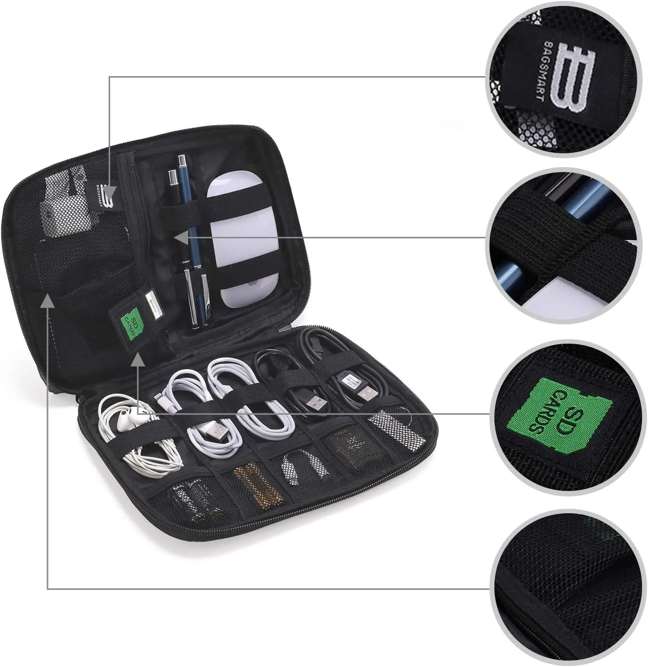 BAGSMART Travel Case, Small Cord Organizer Bag for Tech Essentials, Grey