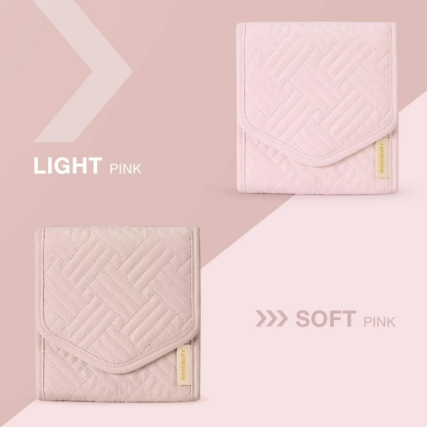 BAGSMART Travel Jewelry Organizer Case Foldable Jewelry Roll for Journey Rings, Necklaces, Earrings, Bracelets,Mini,Light Pink