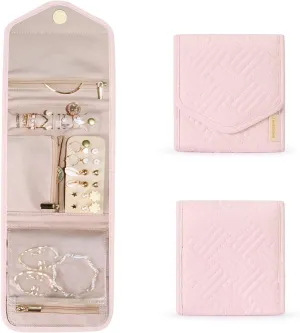 BAGSMART Travel Jewelry Organizer Case Foldable Jewelry Roll for Journey Rings, Necklaces, Earrings, Bracelets,Mini,Light Pink