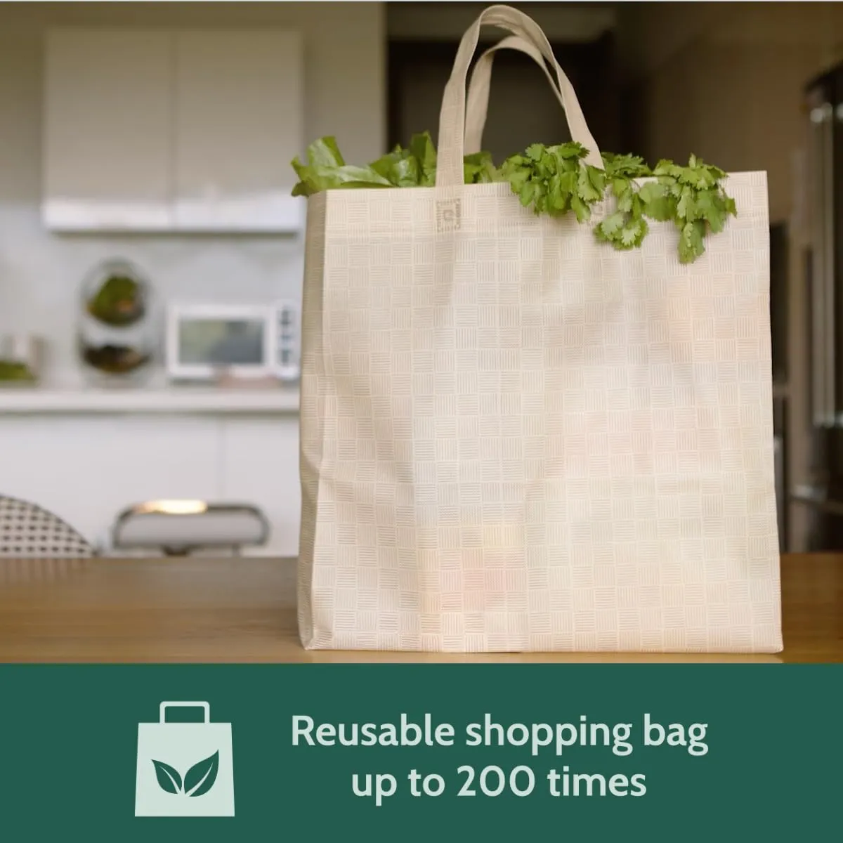 Bagways 50 PACK Reusable Grocery Bags with Handles, Durable, Foldable, Washable Eco-Friendly Shopping Totes, 14x6.5x14 Inch, Beige Pattern