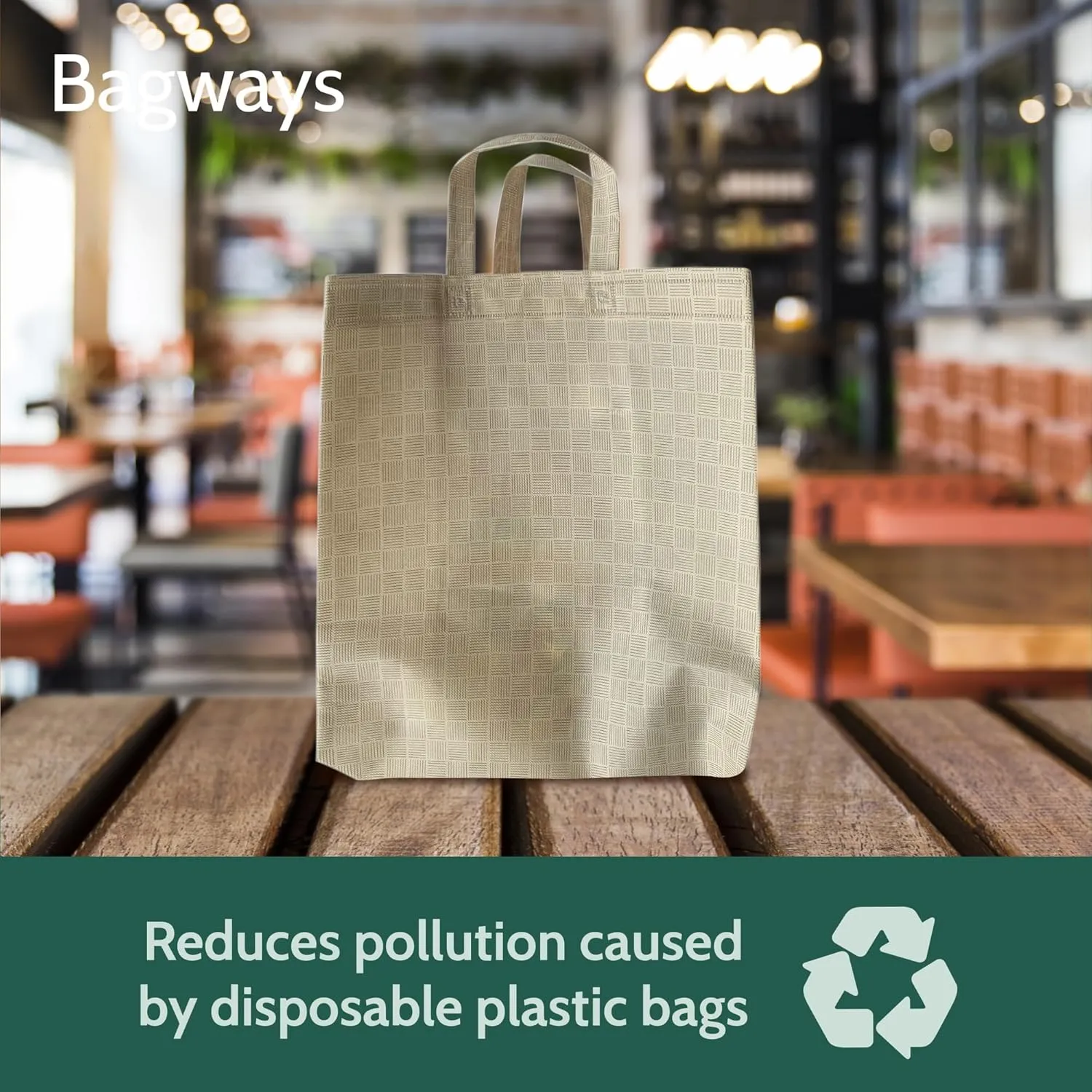 Bagways 50 PACK Reusable Grocery Bags with Handles, Durable, Foldable, Washable Eco-Friendly Shopping Totes, 14x6.5x14 Inch, Beige Pattern