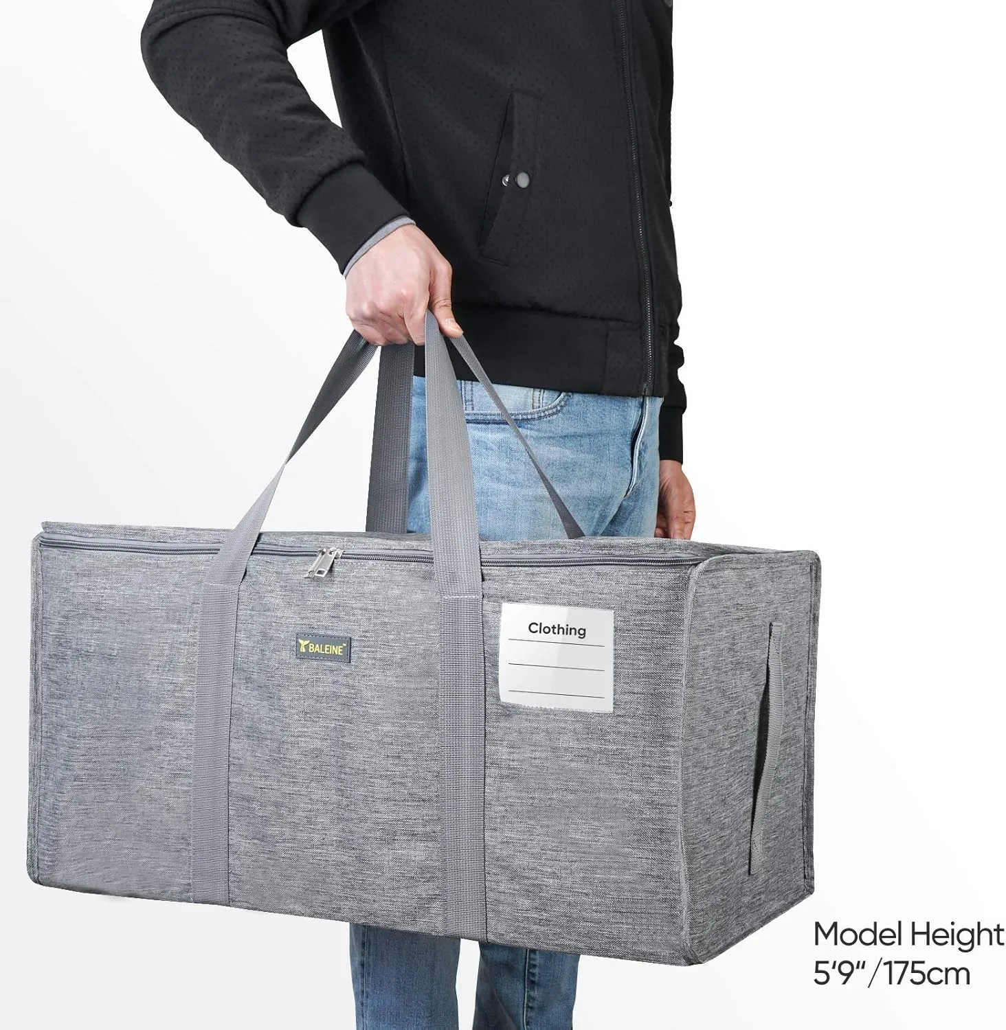 BALEINE Extra Large Storage Tote with Zippers & Carrying Handles, Heavy-Duty Oxford Fabric Moving Bags for Laundry, Space Saving, Storage, Winter Gray