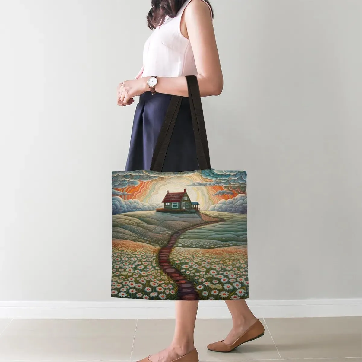 Bananas And Flowers Canvas Tote Bag for Women Men Stylish Tote Handbag Shoulder Bag Reusable Grocery Bag
