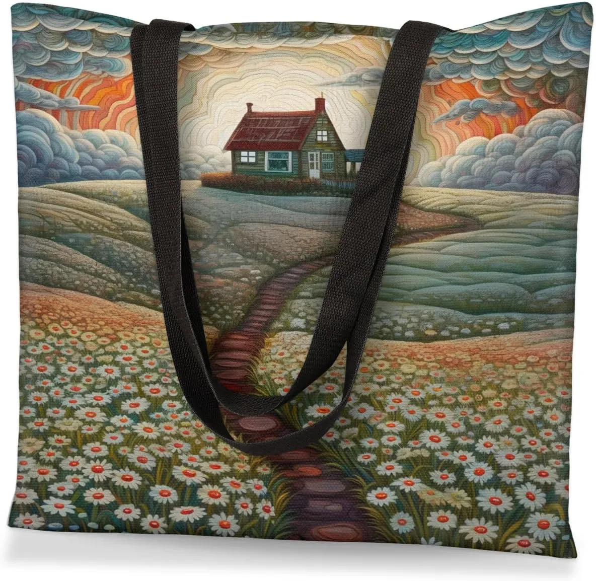 Bananas And Flowers Canvas Tote Bag for Women Men Stylish Tote Handbag Shoulder Bag Reusable Grocery Bag
