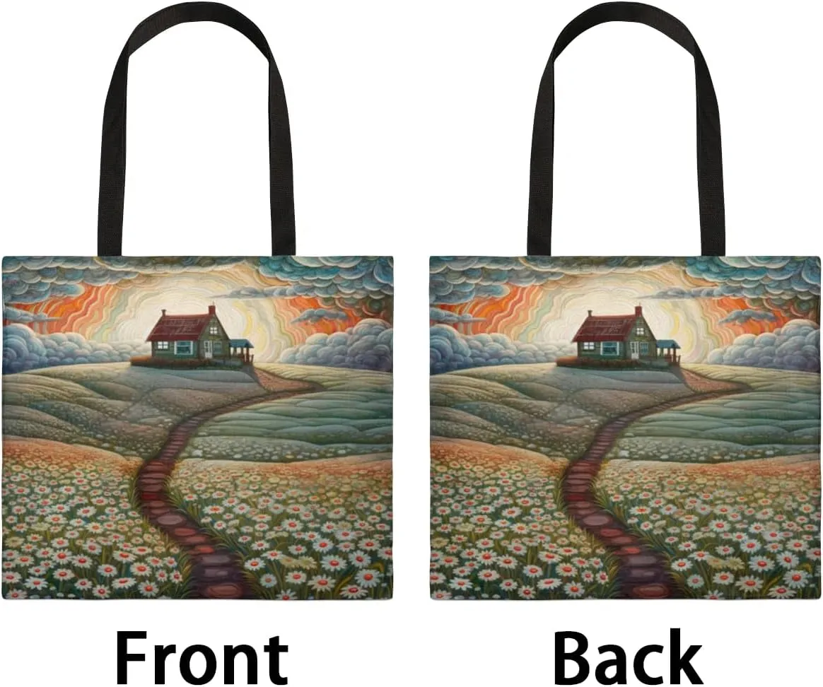 Bananas And Flowers Canvas Tote Bag for Women Men Stylish Tote Handbag Shoulder Bag Reusable Grocery Bag