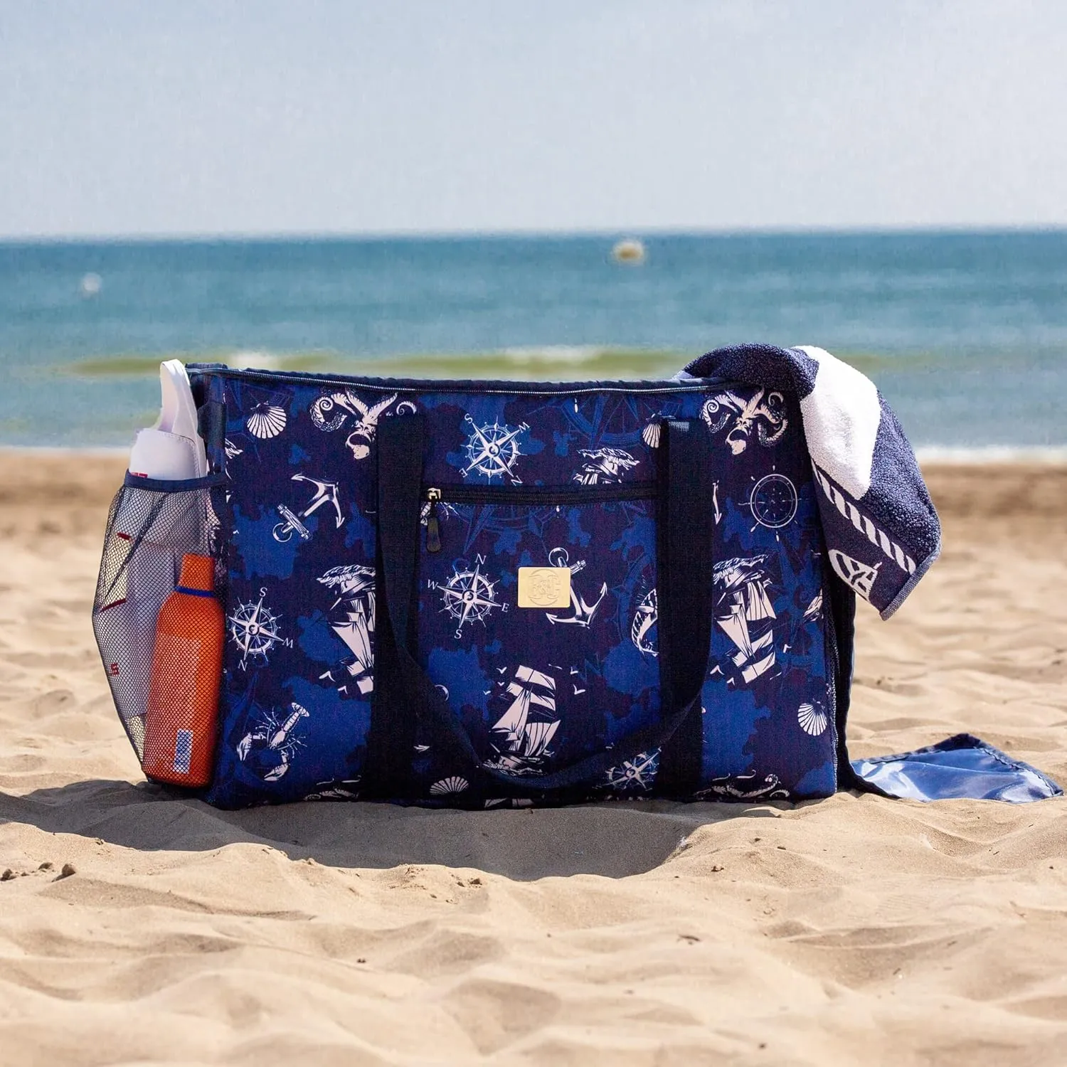 BANG&CARSEN Extra Large Beach Bag With Zipper - XXL Beach Tote Bag For Women With Many Pockets