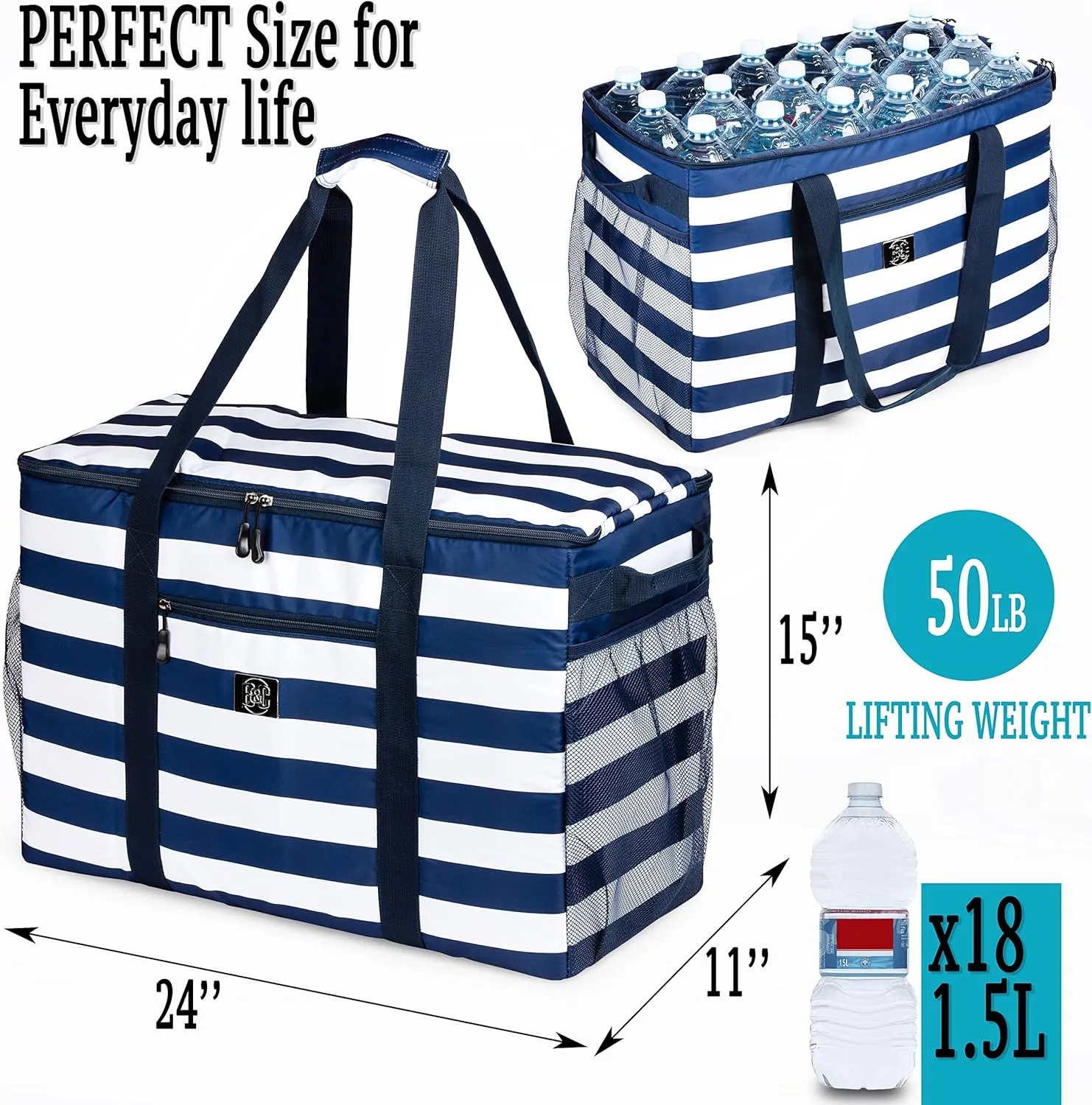 BANG&CARSEN Extra Large Beach Bag With Zipper - XXL Beach Tote Bag For Women With Many Pockets