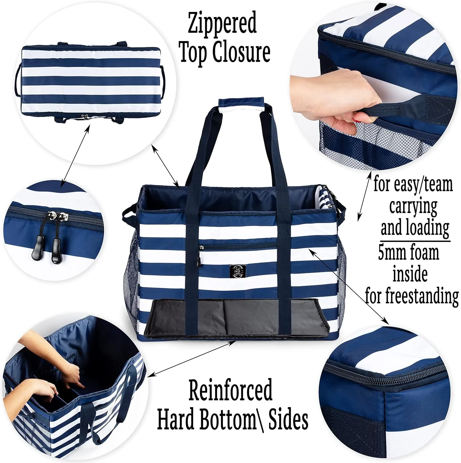 BANG&CARSEN Extra Large Beach Bag With Zipper - XXL Beach Tote Bag For Women With Many Pockets