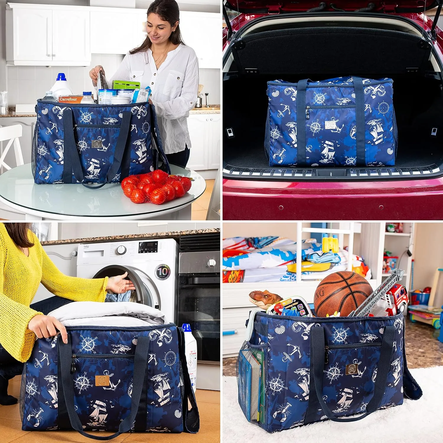 BANG&CARSEN Extra Large Beach Bag With Zipper - XXL Beach Tote Bag For Women With Many Pockets