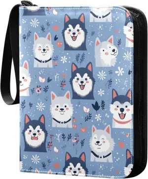 baseball cards binder card holder case with double sided removable sleeves for game, baseball cards collection Simple Cute Dogs Blue