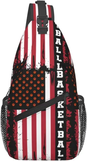 Basketball American Flag Crossbody Bag Adjustable Sling Bag Casual Chest Bags Travel Shoulder Backpack