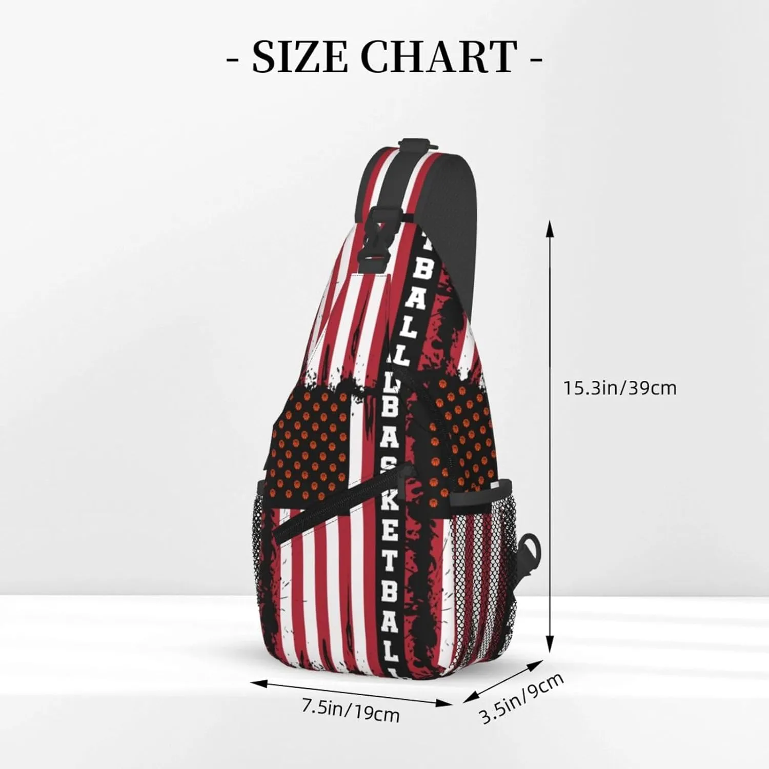 Basketball American Flag Crossbody Bag Adjustable Sling Bag Casual Chest Bags Travel Shoulder Backpack