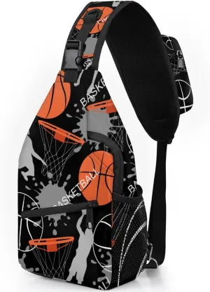 Basketball Sports Heat Sling Backpack for Women Men Waterproof Antitheft Chest Bag Lightweight Travel Crossbody Shoulder Bag for Shopping Outdoor Leisure Sports Mountaineering Riding